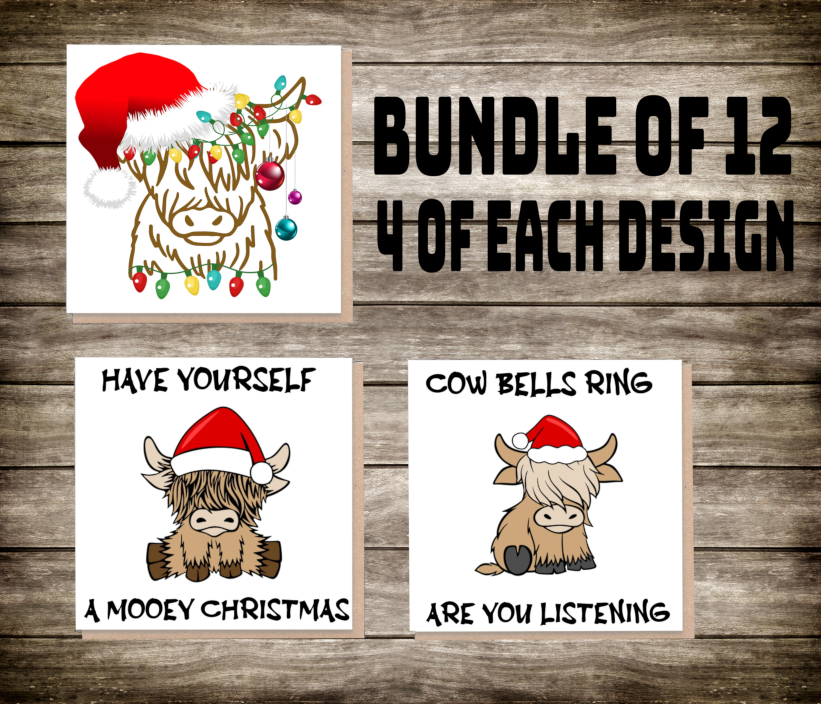 Highland Cow Christmas Bundle Of Cards, Blank Card Set